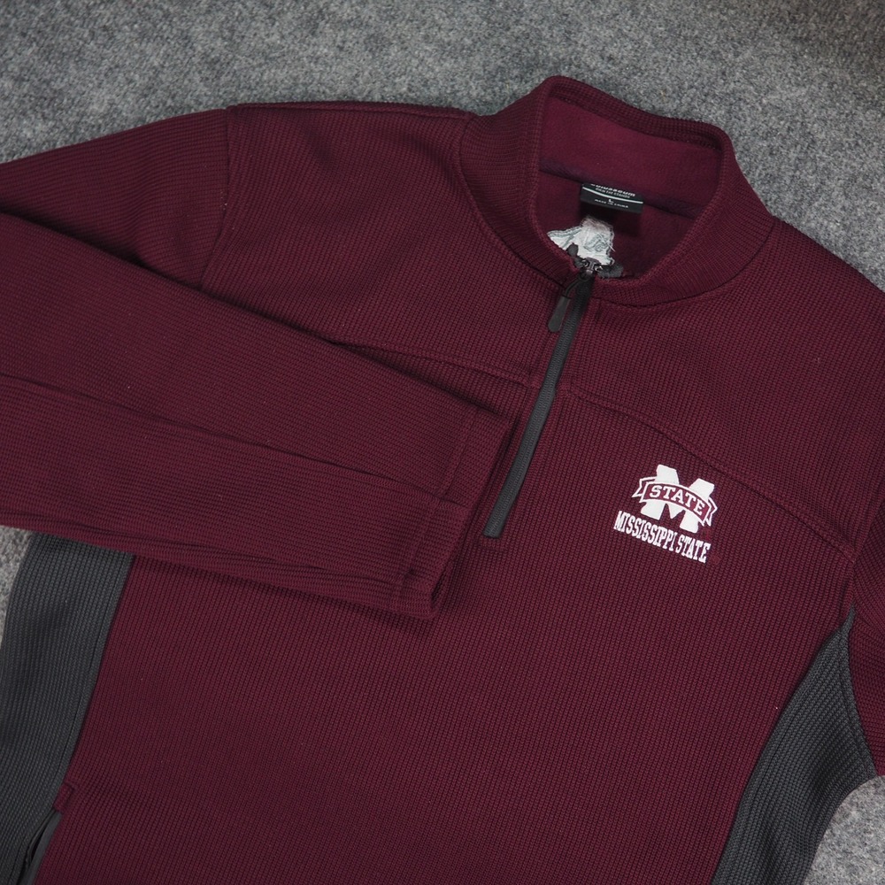 Mississippi State Pullover Mens Large 1/4 Zip Maroon Waffle Knit Bulldogs